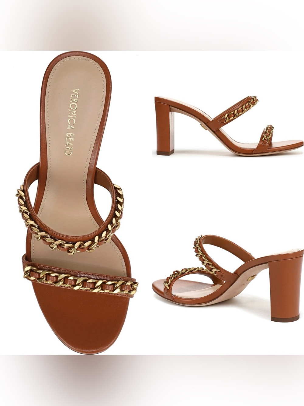 BNWT! Veronica Beard “Gretchen” 3 in heel w/gold chain link SZ. 7.5